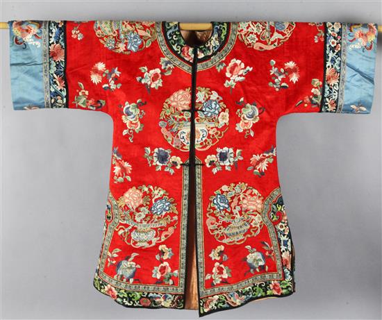A Chinese embroidered velvet Mandarin coat, late 19th century,